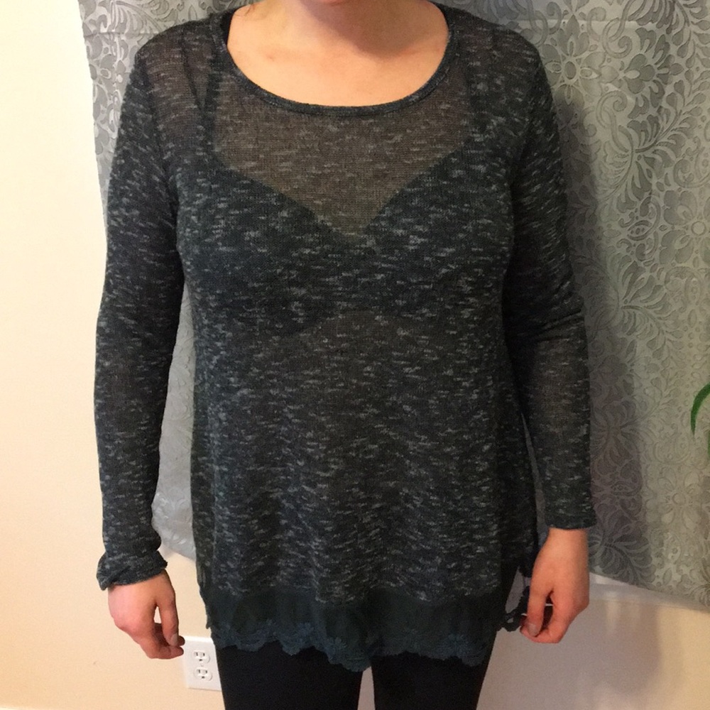 Blu Pepper Knitted Sweater, Lace Trim